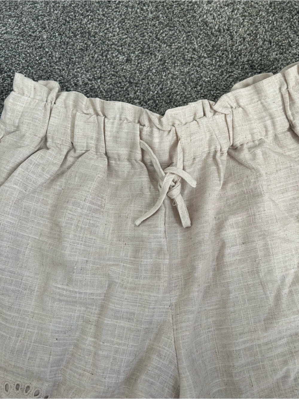 Dex Light Beige Eyelet-Trim High-Waist Shorts - Picture 2 of 5